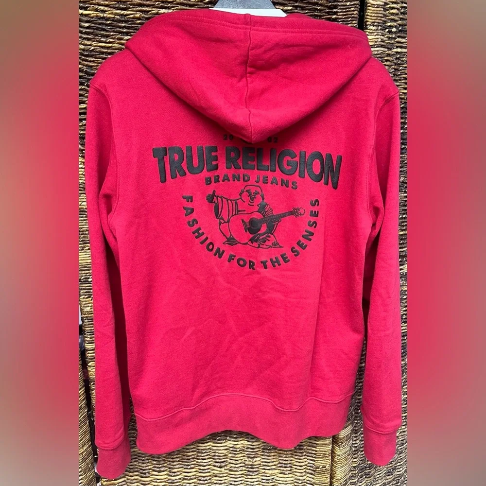 True Religion Red Zip-Up‎ Hoodie, Size: Medium
